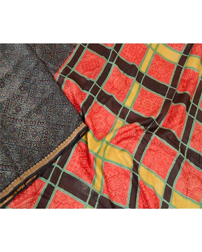 Sanskriti Vintage Black Printed Sarees Pure Silk Sari Floral Craft Fabric, PR-58742-Black-Printed Floral Design-Pure Silk-2