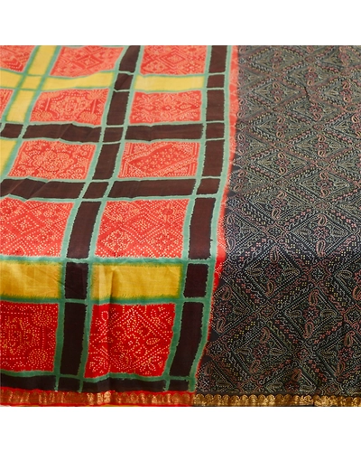 Sanskriti Vintage Black Printed Sarees Pure Silk Sari Floral Craft Fabric, PR-58742-Black-Printed Floral Design-Pure Silk-3