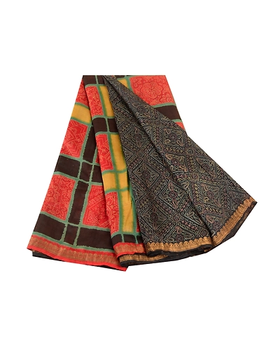 Sanskriti Vintage Black Printed Sarees Pure Silk Sari Floral Craft Fabric, PR-58742-Black-Printed Floral Design-Pure Silk-6