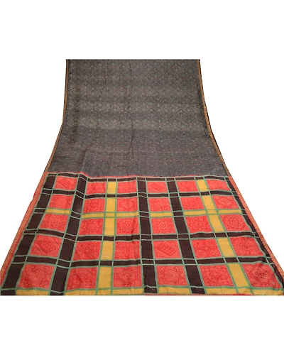 Sanskriti Vintage Black Printed Sarees Pure Silk Sari Floral Craft Fabric, PR-58742-Black-Printed Floral Design-Pure Silk-7