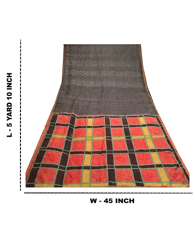 Sanskriti Vintage Black Printed Sarees Pure Silk Sari Floral Craft Fabric, PR-58742-Black-Printed Floral Design-Pure Silk-8