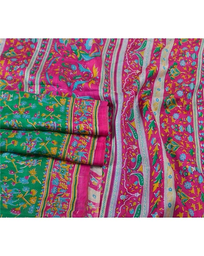 Sanskriti Vintage Green Indian Sarees Pure Silk Sari Printed Floral Craft Fabric, PR-58771-Green-Printed Floral Design-Pure Silk-1