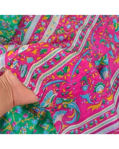 Sanskriti Vintage Green Indian Sarees Pure Silk Sari Printed Floral Craft Fabric, PR-58771-Green-Printed Floral Design-Pure Silk-5