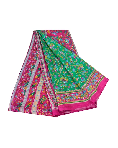 Sanskriti Vintage Green Indian Sarees Pure Silk Sari Printed Floral Craft Fabric, PR-58771-Green-Printed Floral Design-Pure Silk-6