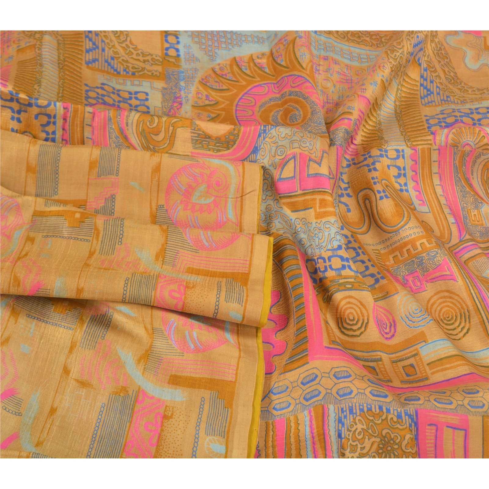 Sanskriti Vintage Salted Caramel Printed Sarees Pure Silk Sari 5Yd Craft Fabric, PR-58772-Salted Caramel-Printed Floral Design-Pure Silk-1