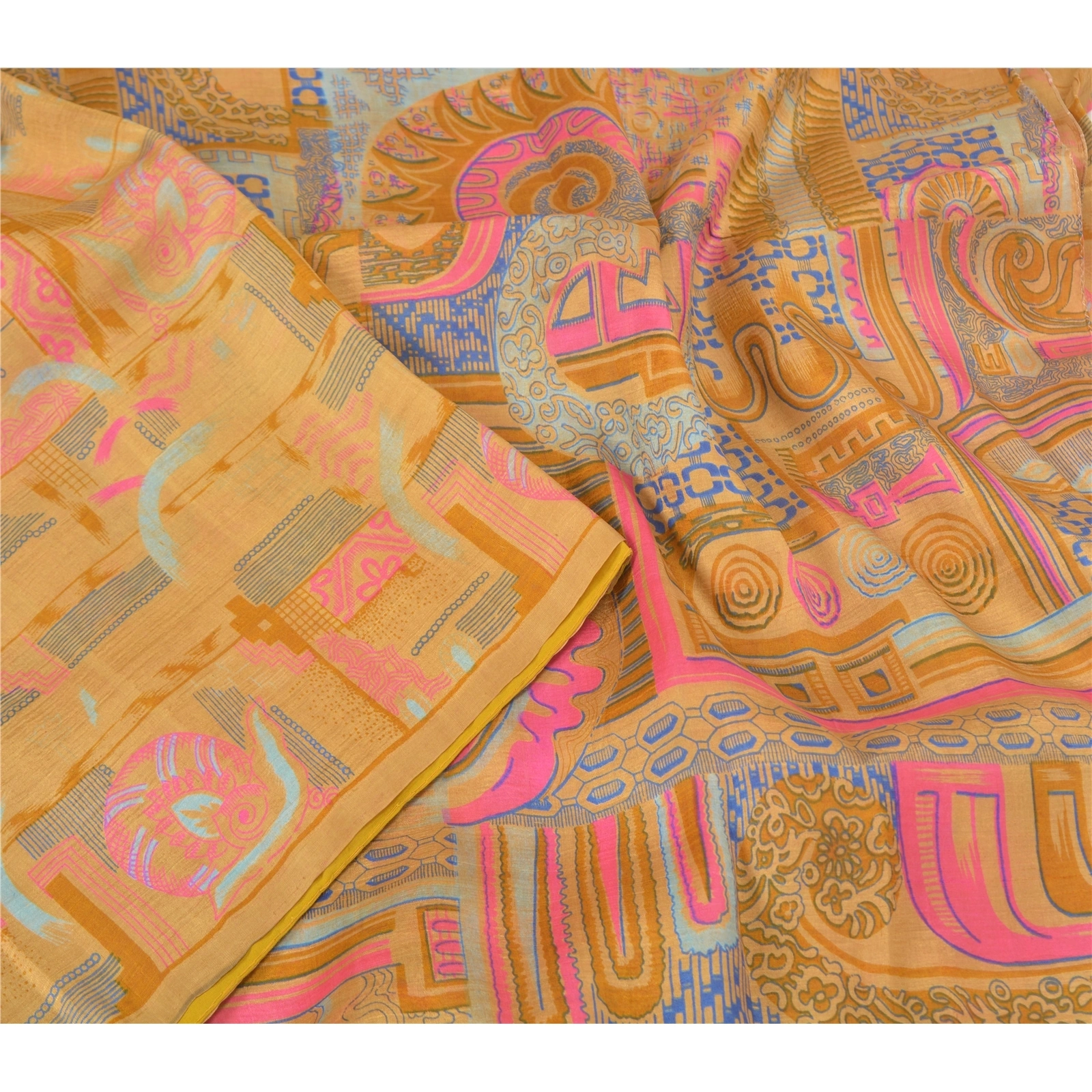 Sanskriti Vintage Salted Caramel Printed Sarees Pure Silk Sari 5Yd Craft Fabric, PR-58772-Salted Caramel-Printed Floral Design-Pure Silk-2