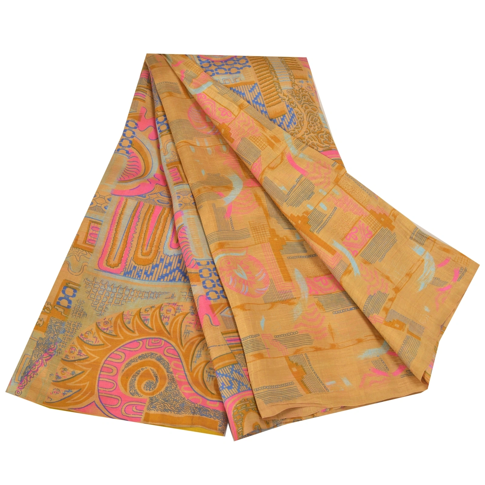 Sanskriti Vintage Salted Caramel Printed Sarees Pure Silk Sari 5Yd Craft Fabric, PR-58772-Salted Caramel-Printed Floral Design-Pure Silk-6