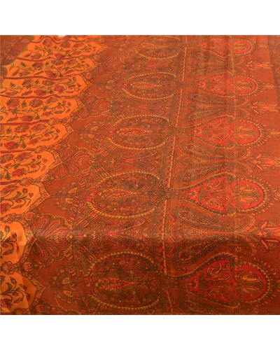 Sanskriti Vintage Orange Printed Sarees Pure Silk Sari Printed 5Yd Craft Fabric, PR-58776-Orange-Printed Floral Design-Pure Silk-3