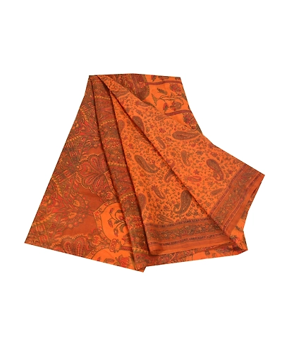 Sanskriti Vintage Orange Printed Sarees Pure Silk Sari Printed 5Yd Craft Fabric, PR-58776-Orange-Printed Floral Design-Pure Silk-6