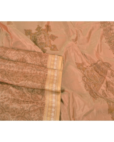 Sanskriti Vintage Brown Printed Sarees Pure Silk Sari Printed 5Yd Craft Fabric, PR-58780-Shade Of Brown-Printed Floral Design-Pure Silk-1