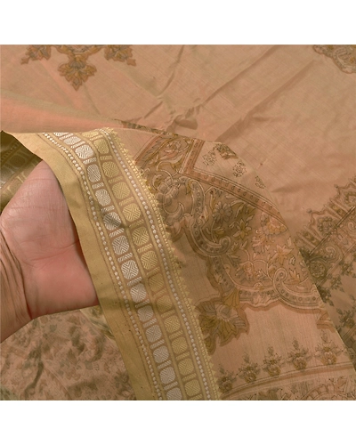 Sanskriti Vintage Brown Printed Sarees Pure Silk Sari Printed 5Yd Craft Fabric, PR-58780-Shade Of Brown-Printed Floral Design-Pure Silk-5