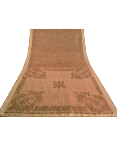 Sanskriti Vintage Brown Printed Sarees Pure Silk Sari Printed 5Yd Craft Fabric, PR-58780-Shade Of Brown-Printed Floral Design-Pure Silk-7