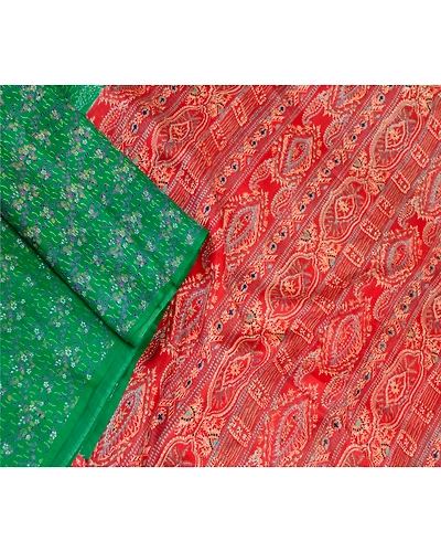 Sanskriti Vintage Green Indian Sarees 100% Pure Silk Printed Sari Craft Fabric, PR-58803-Green &amp; Red-100% Pure Silk-1