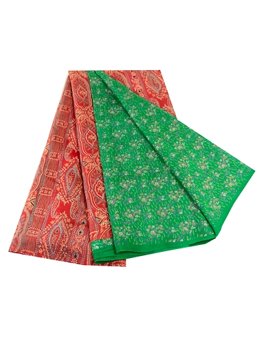 Sanskriti Vintage Green Indian Sarees 100% Pure Silk Printed Sari Craft Fabric, PR-58803-Green &amp; Red-100% Pure Silk-6