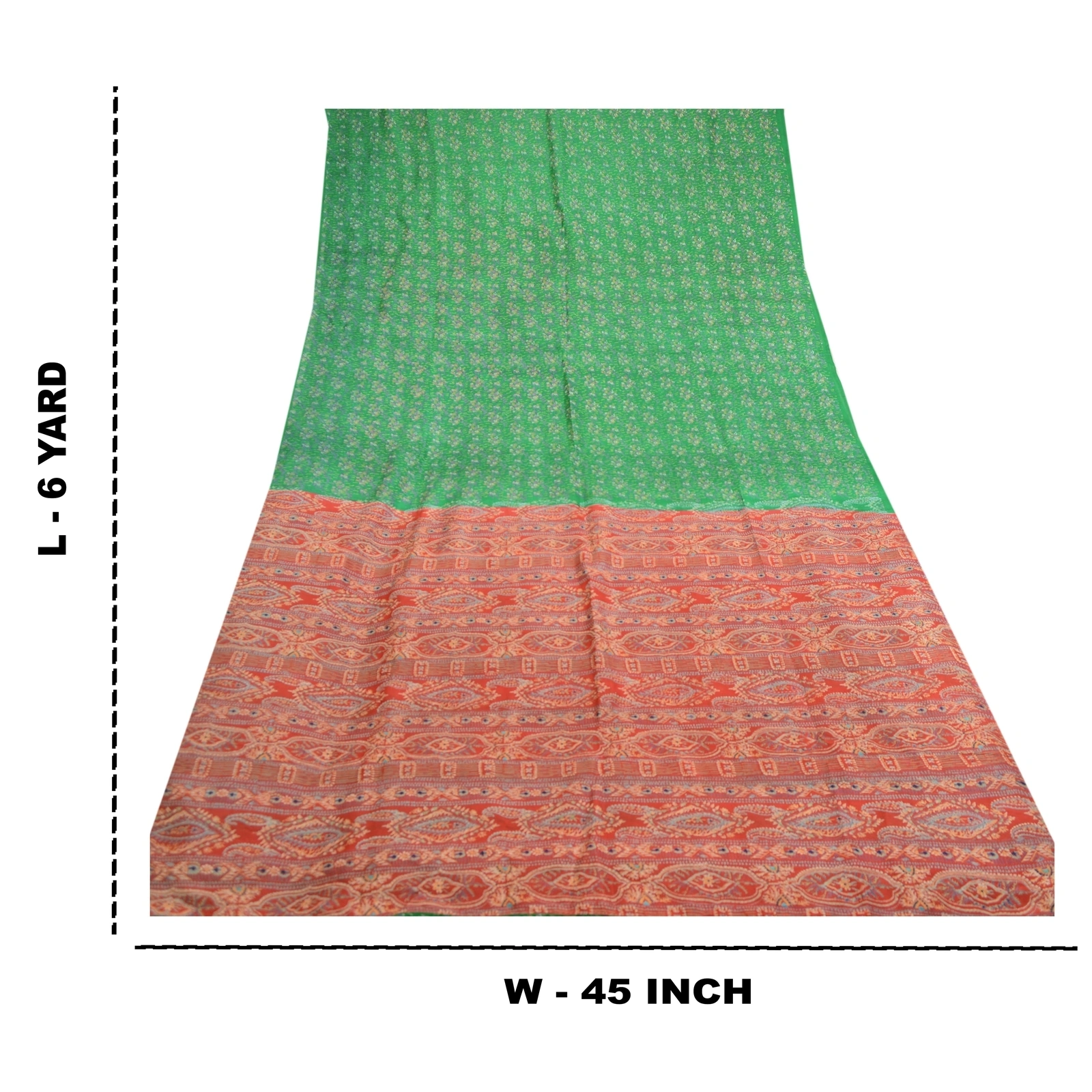 Sanskriti Vintage Green Indian Sarees 100% Pure Silk Printed Sari Craft Fabric, PR-58803-Green &amp; Red-100% Pure Silk-8