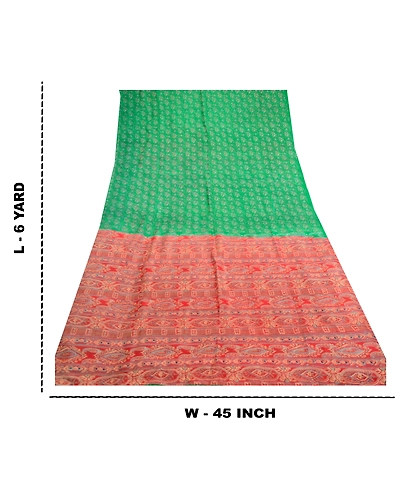 Sanskriti Vintage Green Indian Sarees 100% Pure Silk Printed Sari Craft Fabric, PR-58803-Green &amp; Red-100% Pure Silk-8