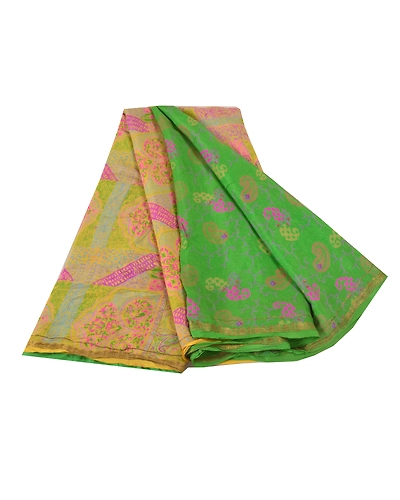 Sanskriti Vintage Green Printed Sarees Pure Silk Sari Floral 5Yd Craft Fabric, PR-58814-Green-Printed Floral Design-Pure Silk-6