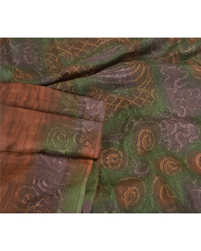 Sanskriti Vintage Brown Printed Sarees Pure Silk Sari Floral 5Yd Craft Fabric, PR-58821-Brown-Printed Abstract Design-Pure Silk-1