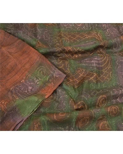 Sanskriti Vintage Brown Printed Sarees Pure Silk Sari Floral 5Yd Craft Fabric, PR-58821-Brown-Printed Abstract Design-Pure Silk-2