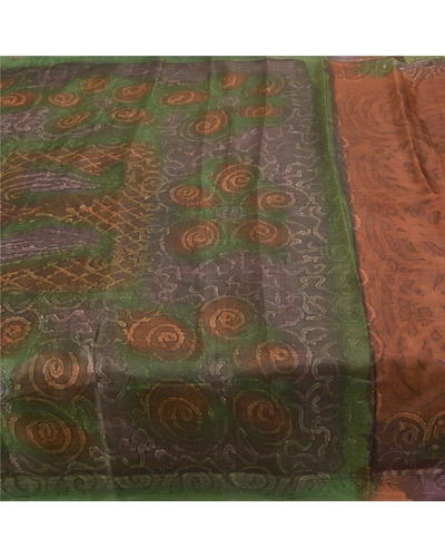 Sanskriti Vintage Brown Printed Sarees Pure Silk Sari Floral 5Yd Craft Fabric, PR-58821-Brown-Printed Abstract Design-Pure Silk-3