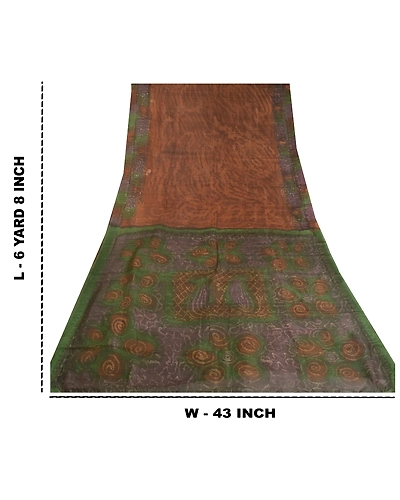 Sanskriti Vintage Brown Printed Sarees Pure Silk Sari Floral 5Yd Craft Fabric, PR-58821-Brown-Printed Abstract Design-Pure Silk-8
