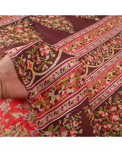 Sanskriti Vintage Red Printed Sarees Pure Silk Sari Floral 5Yd Craft Fabric, PR-58825-Red-Printed Floral Design-Pure Silk-5