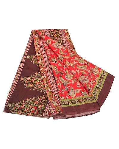 Sanskriti Vintage Red Printed Sarees Pure Silk Sari Floral 5Yd Craft Fabric, PR-58825-Red-Printed Floral Design-Pure Silk-6