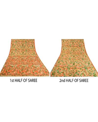 Sanskriti Vintage Sarees Indian Orange Pure Silk Printed Sari Soft Craft Fabric, PR-58831-Orange-Printed Floral Design-Pure Silk-4