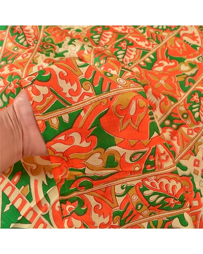 Sanskriti Vintage Sarees Indian Orange Pure Silk Printed Sari Soft Craft Fabric, PR-58831-Orange-Printed Floral Design-Pure Silk-5