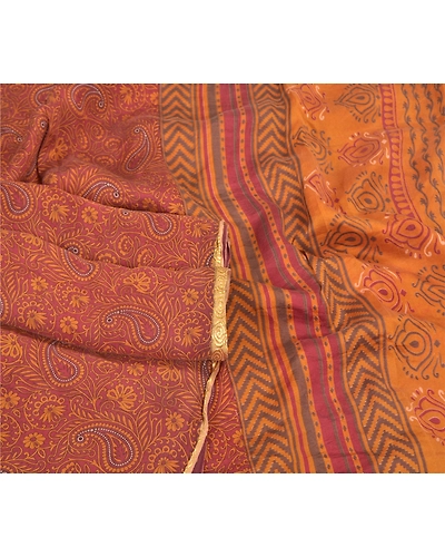 Sanskriti Vintage Sarees Dark Red Pure Silk Printed Sari Floral 5Yd Craft Fabric, PR-58833-Dark Red-Printed Floral Design-Pure Silk-2
