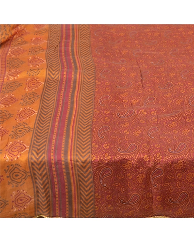 Sanskriti Vintage Sarees Dark Red Pure Silk Printed Sari Floral 5Yd Craft Fabric, PR-58833-Dark Red-Printed Floral Design-Pure Silk-3