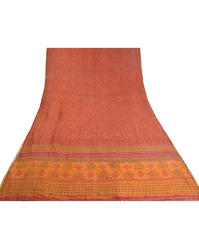 Sanskriti Vintage Sarees Dark Red Pure Silk Printed Sari Floral 5Yd Craft Fabric, PR-58833-Dark Red-Printed Floral Design-Pure Silk-7
