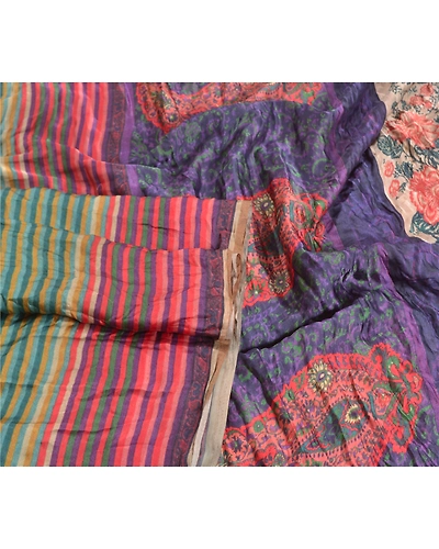 Sanskriti Vintage Sarees Multi Art Silk Printed Sari Floral Soft Craft Fabric, PR-58839-Multi-Printed Floral Design-Art Silk-2