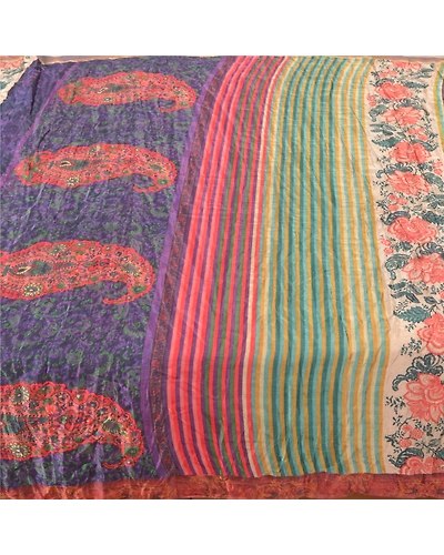 Sanskriti Vintage Sarees Multi Art Silk Printed Sari Floral Soft Craft Fabric, PR-58839-Multi-Printed Floral Design-Art Silk-3