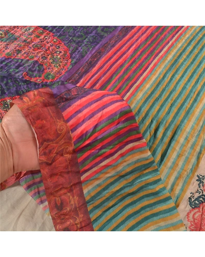 Sanskriti Vintage Sarees Multi Art Silk Printed Sari Floral Soft Craft Fabric, PR-58839-Multi-Printed Floral Design-Art Silk-5