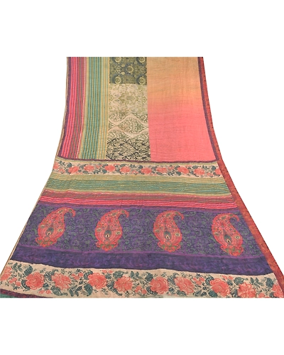 Sanskriti Vintage Sarees Multi Art Silk Printed Sari Floral Soft Craft Fabric, PR-58839-Multi-Printed Floral Design-Art Silk-7