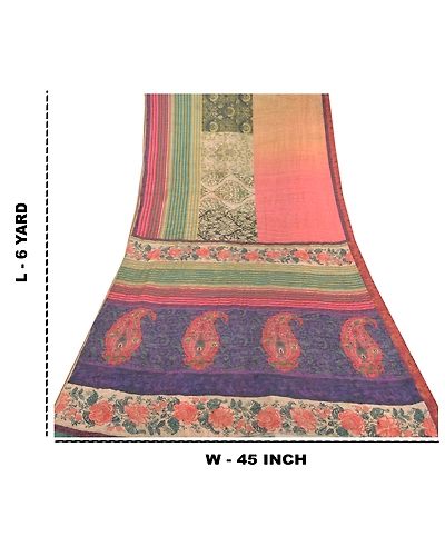 Sanskriti Vintage Sarees Multi Art Silk Printed Sari Floral Soft Craft Fabric, PR-58839-Multi-Printed Floral Design-Art Silk-8