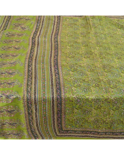 Sanskriti Vintage Sarees Green Pure Silk Printed Woven Sari Soft Craft Fabric, PR-58842-Green-Printed Floral Design-Pure Silk-3