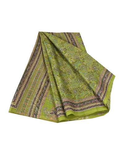 Sanskriti Vintage Sarees Green Pure Silk Printed Woven Sari Soft Craft Fabric, PR-58842-Green-Printed Floral Design-Pure Silk-6