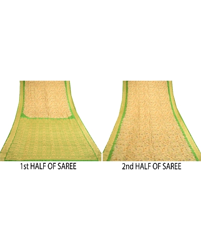 Sanskriti Vintage Sarees Green Pure Silk Printed Sari Floral 5Yd Craft Fabric, PR-58882-Green-Printed Floral Design-Pure Silk-5