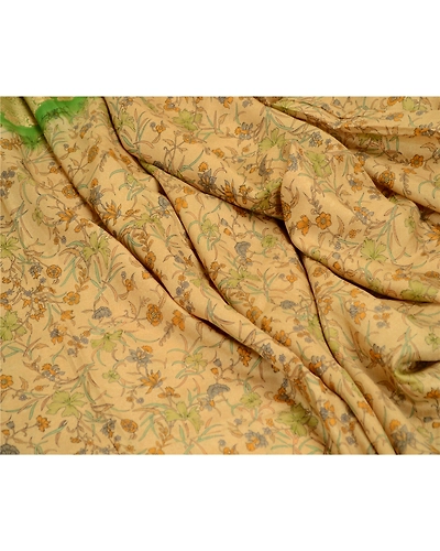 Sanskriti Vintage Sarees Green Pure Silk Printed Sari Floral 5Yd Craft Fabric, PR-58882-Green-Printed Floral Design-Pure Silk-7