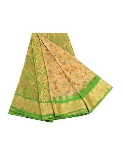 Sanskriti Vintage Sarees Green Pure Silk Printed Sari Floral 5Yd Craft Fabric, PR-58882-Green-Printed Floral Design-Pure Silk-8