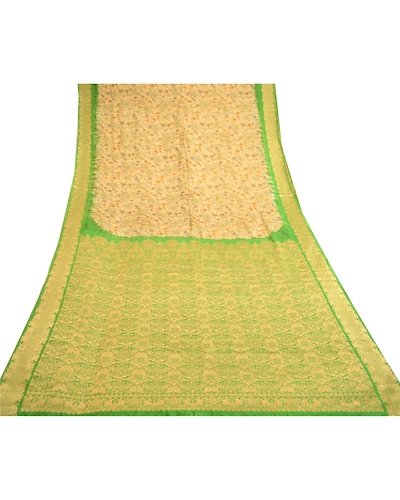 Sanskriti Vintage Sarees Green Pure Silk Printed Sari Floral 5Yd Craft Fabric, PR-58882-Green-Printed Floral Design-Pure Silk-9