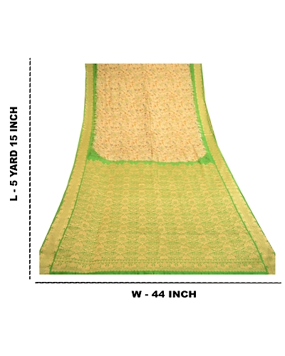 Sanskriti Vintage Sarees Green Pure Silk Printed Sari Floral 5Yd Craft Fabric, PR-58882-Green-Printed Floral Design-Pure Silk-10