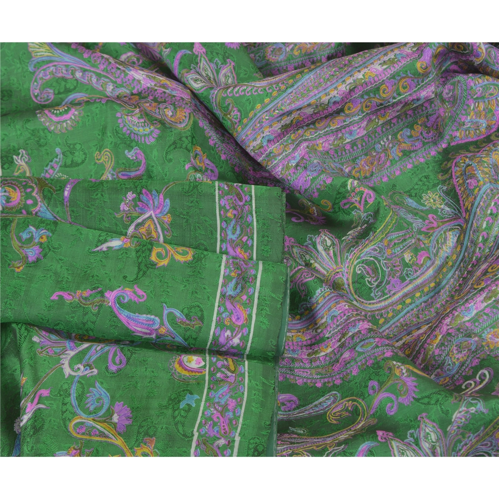 Sanskriti Vintage Sarees Green Pure Silk Indian Printed Sari Floral Craft Fabric, PR-58893-Green-Printed Floral Design-Pure Silk-1