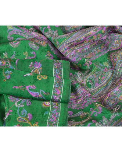 Sanskriti Vintage Sarees Green Pure Silk Indian Printed Sari Floral Craft Fabric, PR-58893-Green-Printed Floral Design-Pure Silk-1