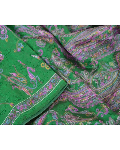 Sanskriti Vintage Sarees Green Pure Silk Indian Printed Sari Floral Craft Fabric, PR-58893-Green-Printed Floral Design-Pure Silk-2