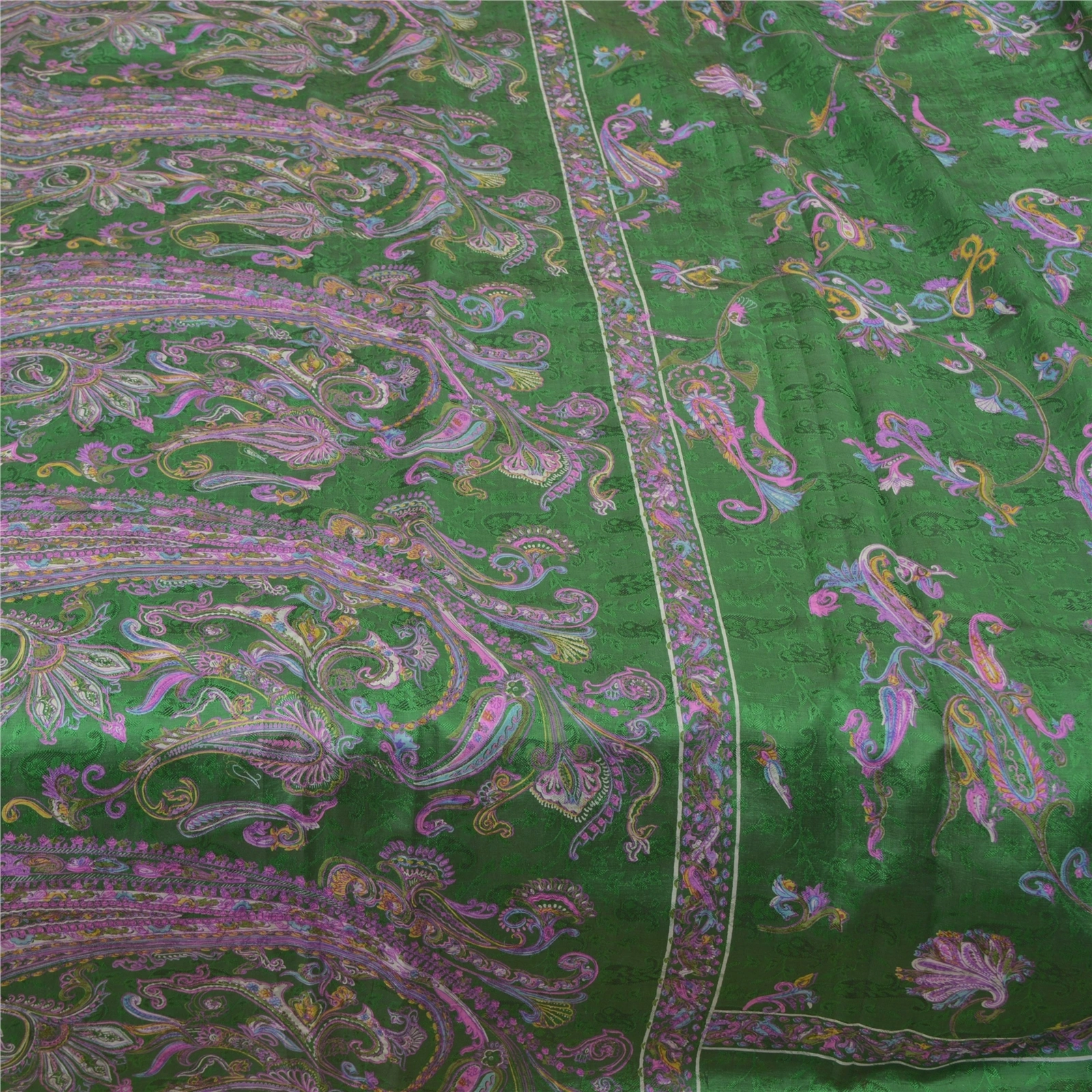 Sanskriti Vintage Sarees Green Pure Silk Indian Printed Sari Floral Craft Fabric, PR-58893-Green-Printed Floral Design-Pure Silk-3