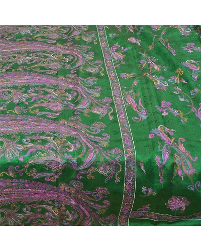 Sanskriti Vintage Sarees Green Pure Silk Indian Printed Sari Floral Craft Fabric, PR-58893-Green-Printed Floral Design-Pure Silk-3
