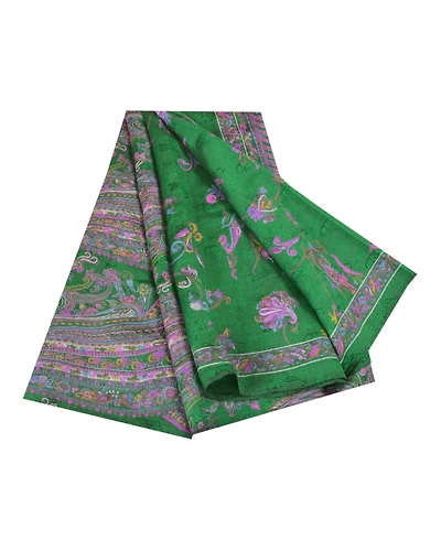 Sanskriti Vintage Sarees Green Pure Silk Indian Printed Sari Floral Craft Fabric, PR-58893-Green-Printed Floral Design-Pure Silk-6